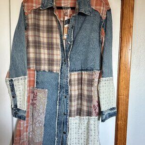 Gimmicks by BKE Long Patchwork Denim Jacket - Size Small - New